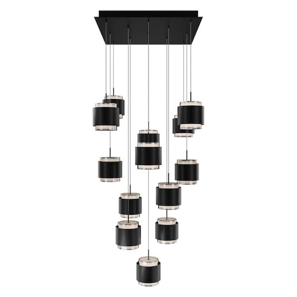 Banded 13-Light Black Integrated LED Square Pendant Light Selectable 4CCT 2700K-3000K-3500K-4000K