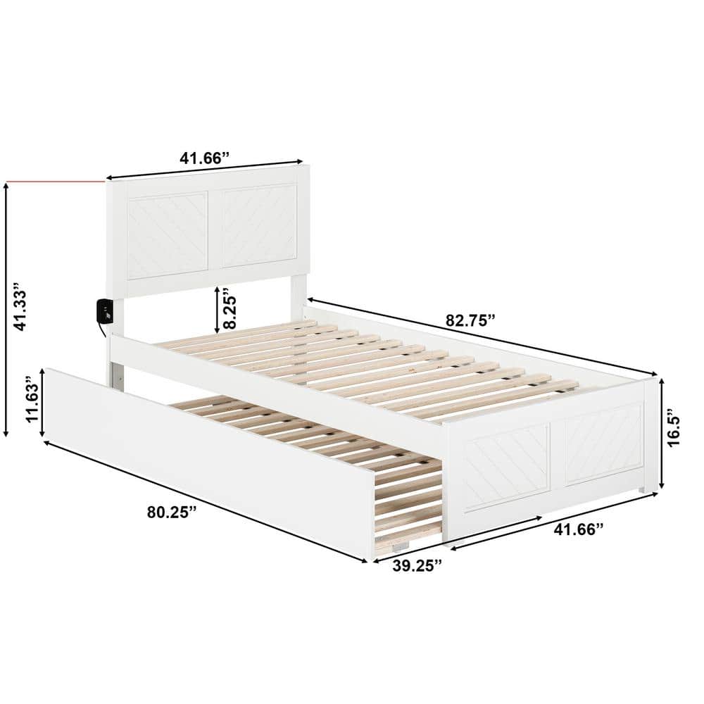 White Twin XL Wood Platform Bed with Trundle and Headboard