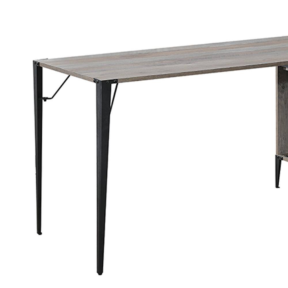 Gray Oak L-Shaped Desk with Sliding Barn Doors