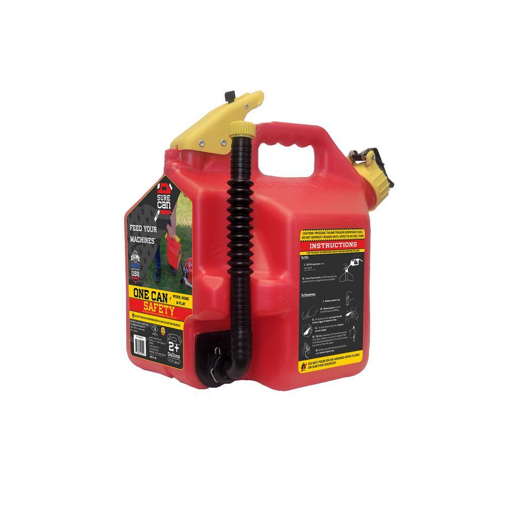 SureCan 2 Gallon Gasoline Type II Safety Can Red With Rotating 