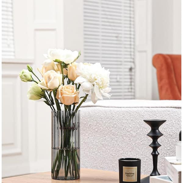 Unbranded Glass Cylinder Vases, 8 in. Tall orange Ribbed Vase Hurricane Floating Candle Holder Gray
