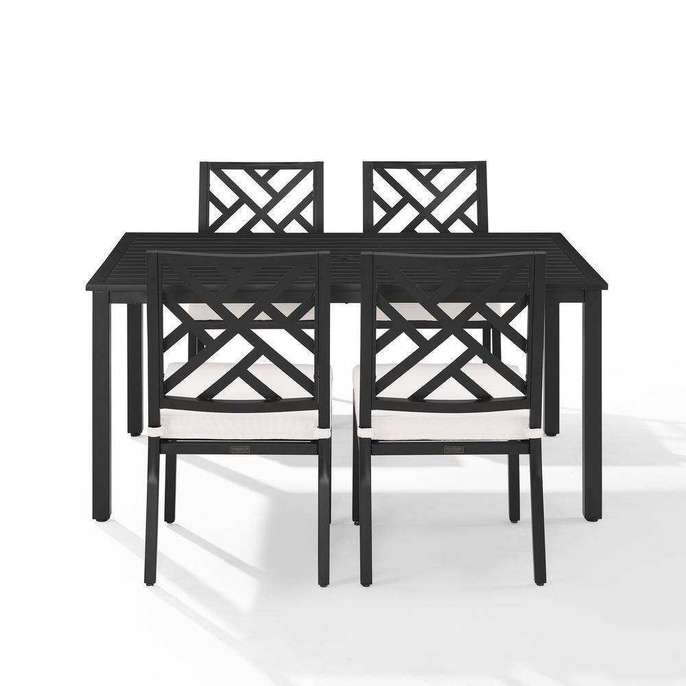Locke 5-Piece Black Steel Outdoor Dining Set with Cream Cushions