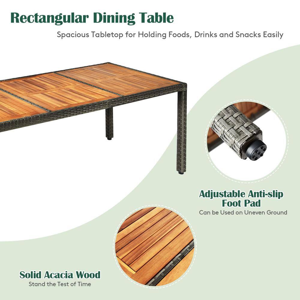 Mix Gray 9-Piece Outdoor Wicker Dining Set with Acacia Wood Table and Beige Cushions