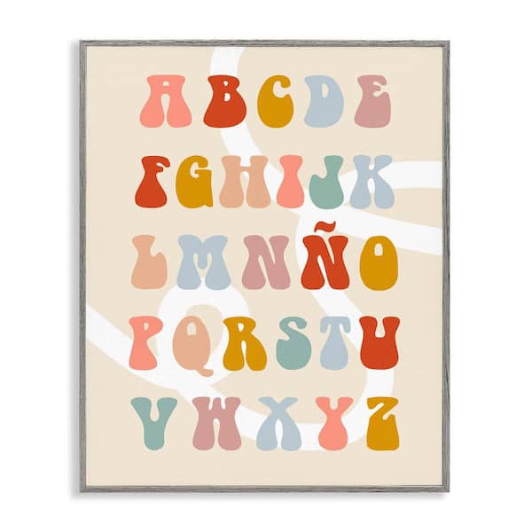 Stupell Industries Abstract ABC Spanish Alphabet by Lil' Rue Gray Framed Typography Giclee Art Print 20 in. x 16 in.