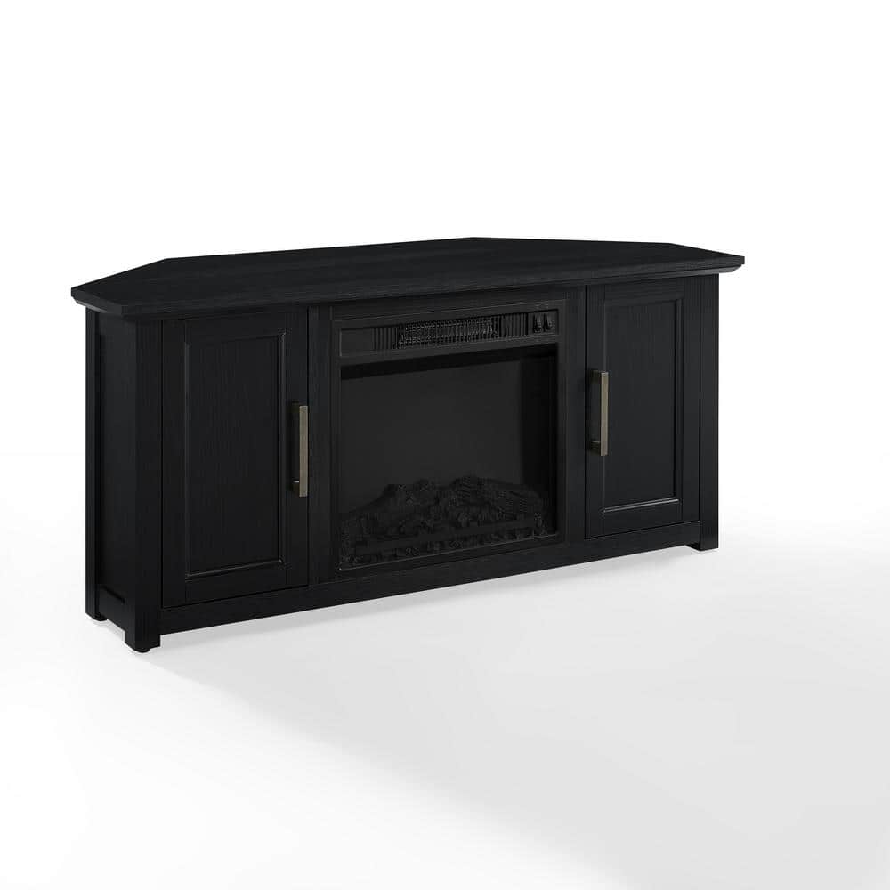 Black Corner TV Stand with Fireplace and Cabinets