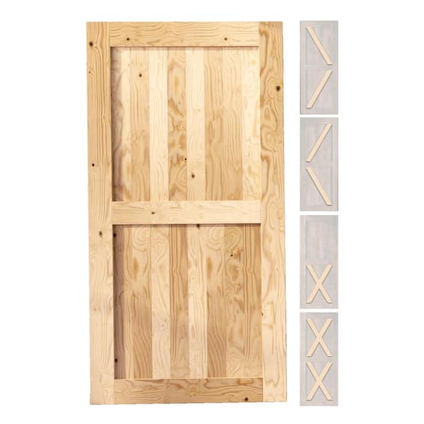 HOMACER 42 in. x 80 in. 5-in-1 Design Unfinished Solid Natural Pine Wood Panel Interior Sliding Barn Door Slab with Frame