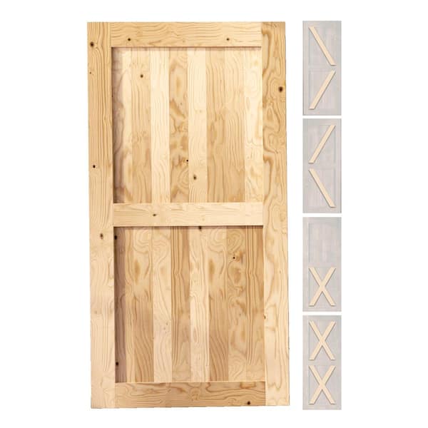 HOMACER 44 in. x 80 in. 5-in-1 Design Unfinished Solid Natural Pine Wood Panel Interior Sliding Barn Door Slab with Frame