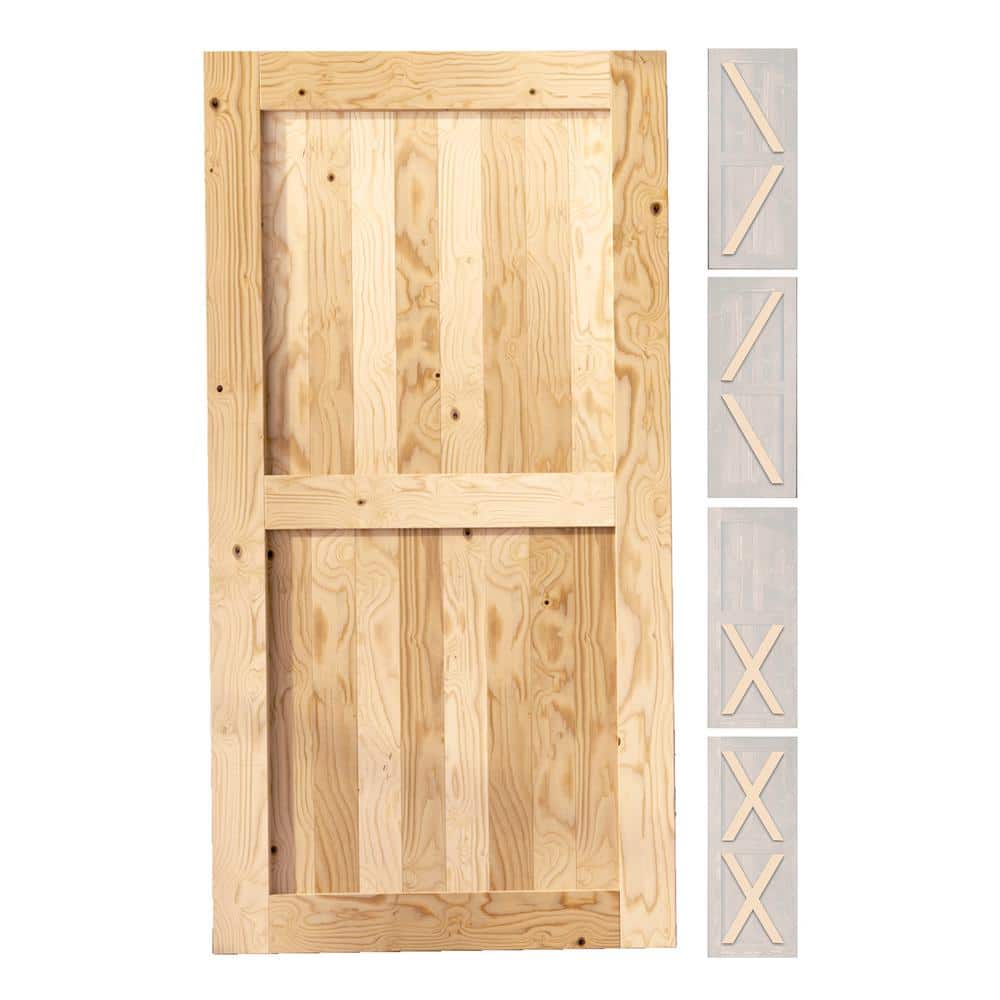 54 in. x 80 in. 5-in-1 Design Unfinished Solid Natural Pine Wood Panel Interior Sliding Barn Door Slab with Frame price history on PriceWatchPro