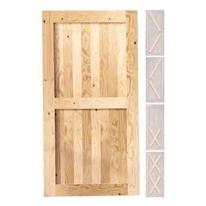 60 in. W. x 80 in. 5-in-1-Design Unfinished Solid Natural Pine Wood Panel Interior Sliding Barn Door Slab with Frame