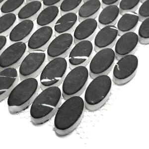 Black Marquina Small Oval 11.2 in. x 11.2 in. Recycled Glass Marble Looks Floor and Wall Mosaic Tile (8.74 sq. ft./Box)