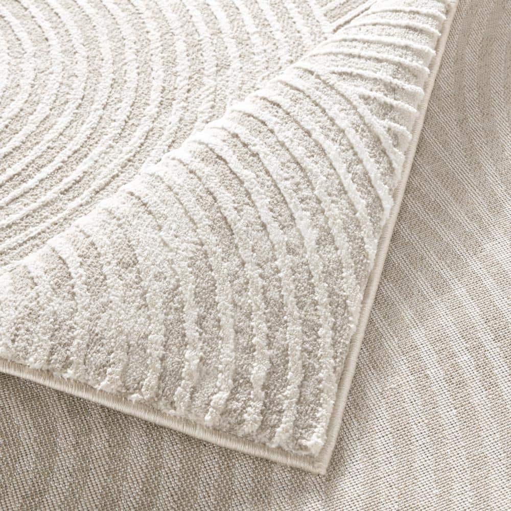 Maya Ivory and Greige Synthetic Rectangular Area Rug