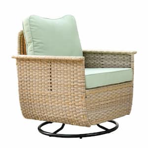Paradise Cove Biege Wicker Outdoor Rocking Chair with Light Green Cushions
