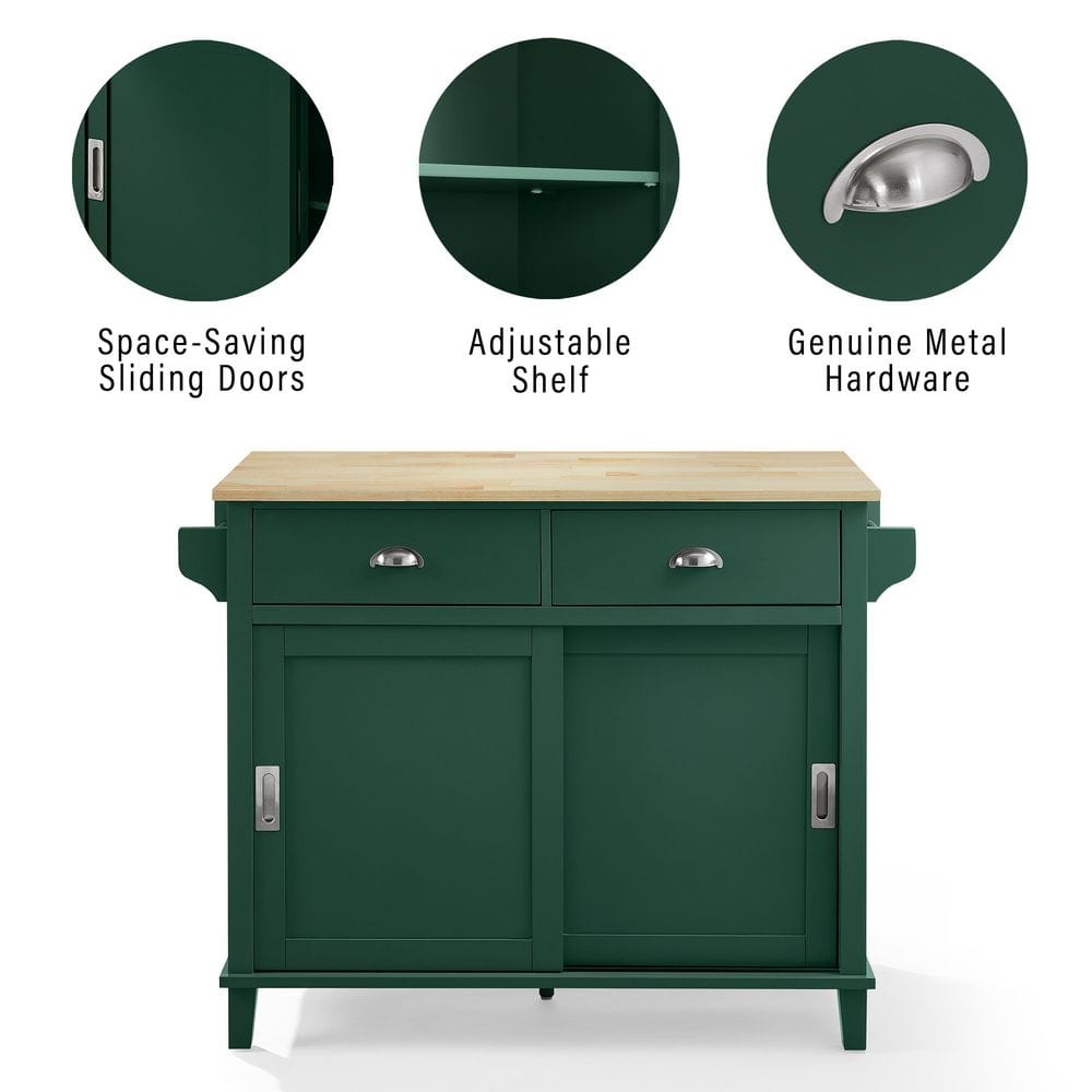 Emerald and Natural Wood Drop Leaf Kitchen Island