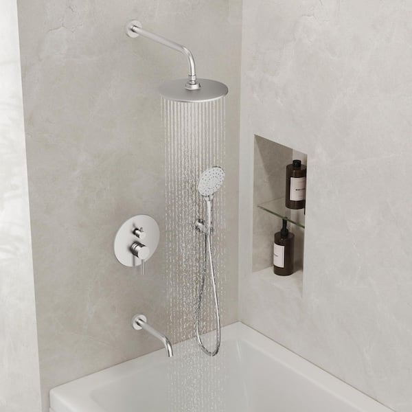 Single Handle 3-Spray Round Tub and Shower Faucet in Brushed Nickel (Valve Included)