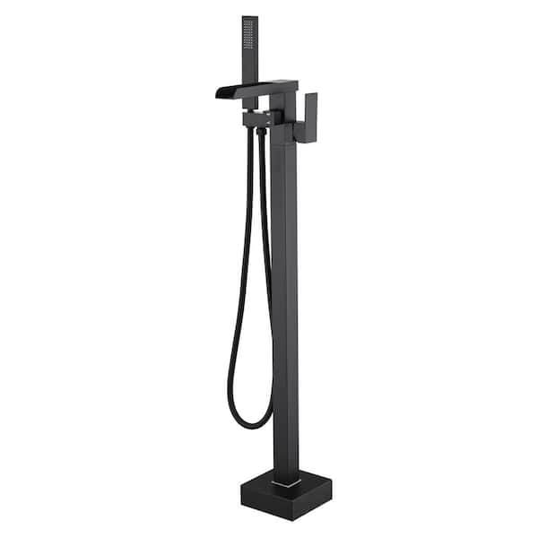 Pdpbath Single-Handle Waterfall Claw Foot Tub Faucet with Hand Shower in Matte Black