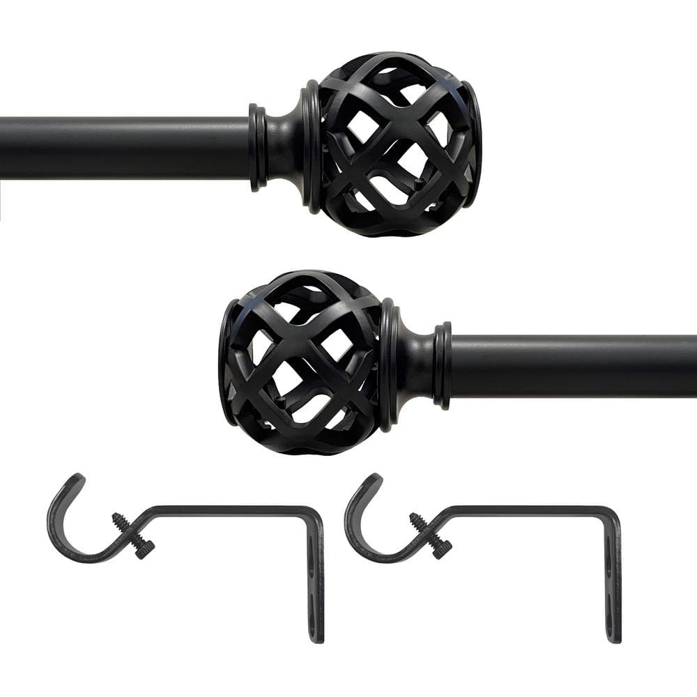 Buono II Black Adjustable Decorative Curtain Rod with Finial 28-48"
