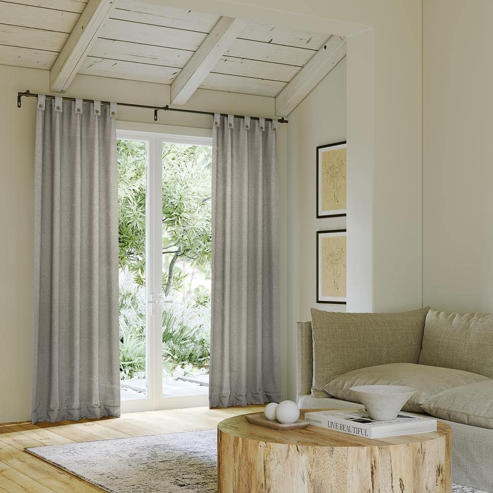Gray Cotton Blend Button Tab Top Curtain Panel, 40" x 84"