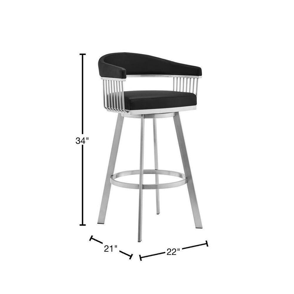 Bronson Black Faux Leather Swivel Bar Stool with Metal Frame