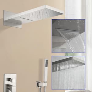 2-Spray Patterns with 2 GPM 9.8 in. Wall Mount Dual Shower Heads in Brushed Nickel