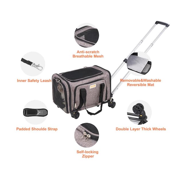 VEVOR Cat Carrier with Wheels, Rolling Pet Carrier with Telescopic Handle  and Shoulder Strap Dog Carrier CWLGXHS18LBSRAD6RV0 - The Home Depot