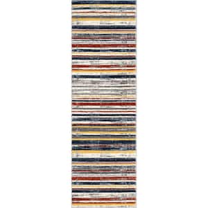 Leona Thar Modern Stripes Ivory Multi 2 ft. 3 in. x 7 ft. 3 in. Runner Area Rug