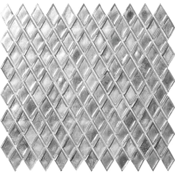 Apollo Tile 10.8 in. x 11.4 in. Silver Diamond Glossy Glass Mosaic Floor and Wall Tile (8.55 sq. ft./Case)