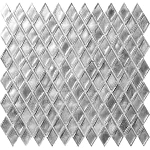10.8 in. x 11.4 in. Silver Diamond Glossy Glass Mosaic Floor and Wall Tile (8.55 sq. ft./Case)