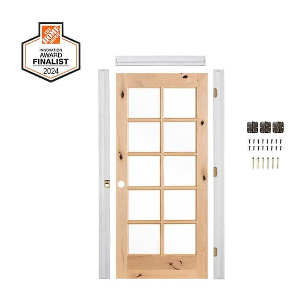 Krosswood Doors DIY RTA Kit 32 in. x 80 in. Right-Hand 10-Lite Clear Glass Unfinished Alder Wood Single Ready To Assemble Interior Door