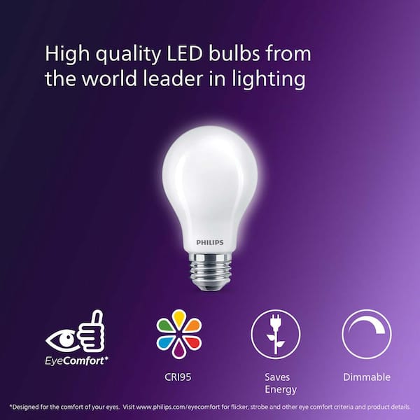 Philips LED Flicker-Free Frosted Dimmable A19 Light Bulb - EyeComfort  Technology - 800 Lumen - Soft White (2700K) - 8W=60W - E26 Base - Title 20  Certified - Ultra Definition - Indoor - 4-Pack 