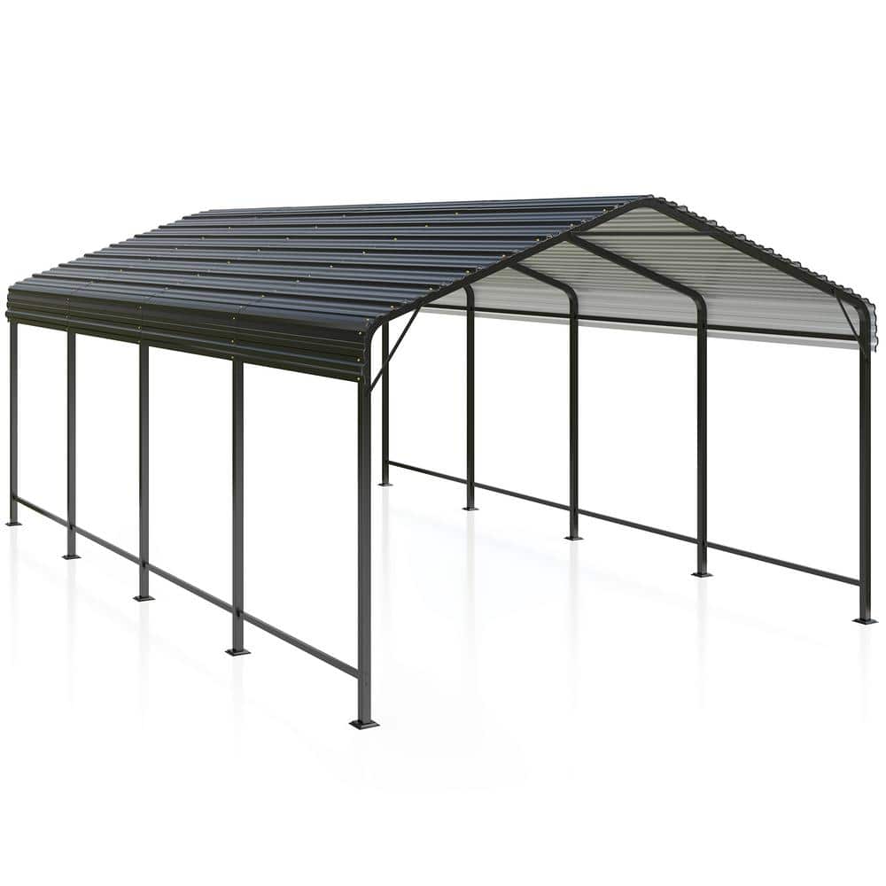 12' x 20' Black Metal Single Car Carport