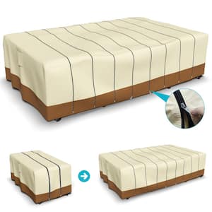 Adjustable Max-88 in. L x 58 in. W x 28 in. H Beige Patio Table Set Cover Outdoor Furniture Cover Waterproof Heavy-Duty