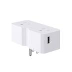 3 Prong Outlet Extender with 2 Type A USB Wall Charger, Plug Adapter (White, 1-Pack)