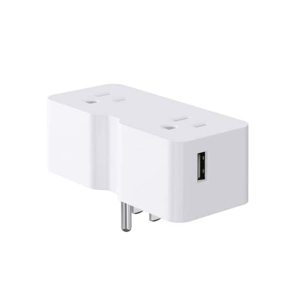 ELEGRP 3 Prong Outlet Extender with 2 Type A USB Wall Charger, Plug Adapter (White, 1-Pack)