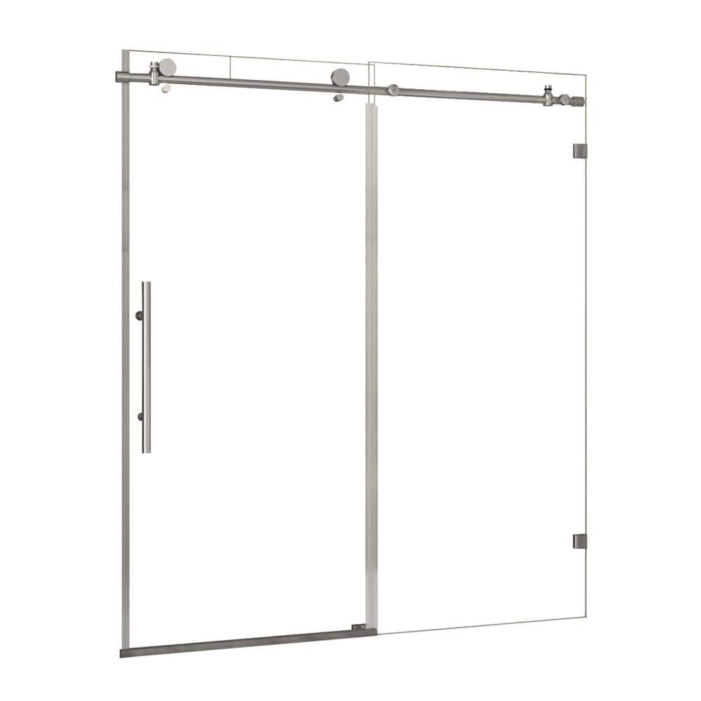 60 in. W x 72 in. H Sliding Frameless Shower Door in Brushed Nickel Finish with 3/8 in. Clear Glass price history on PriceWatchPro