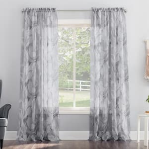 Cristo Crushed Grey Voile 63 in. L x 51 in. W Sheer Rod Pocket Curtain Panel