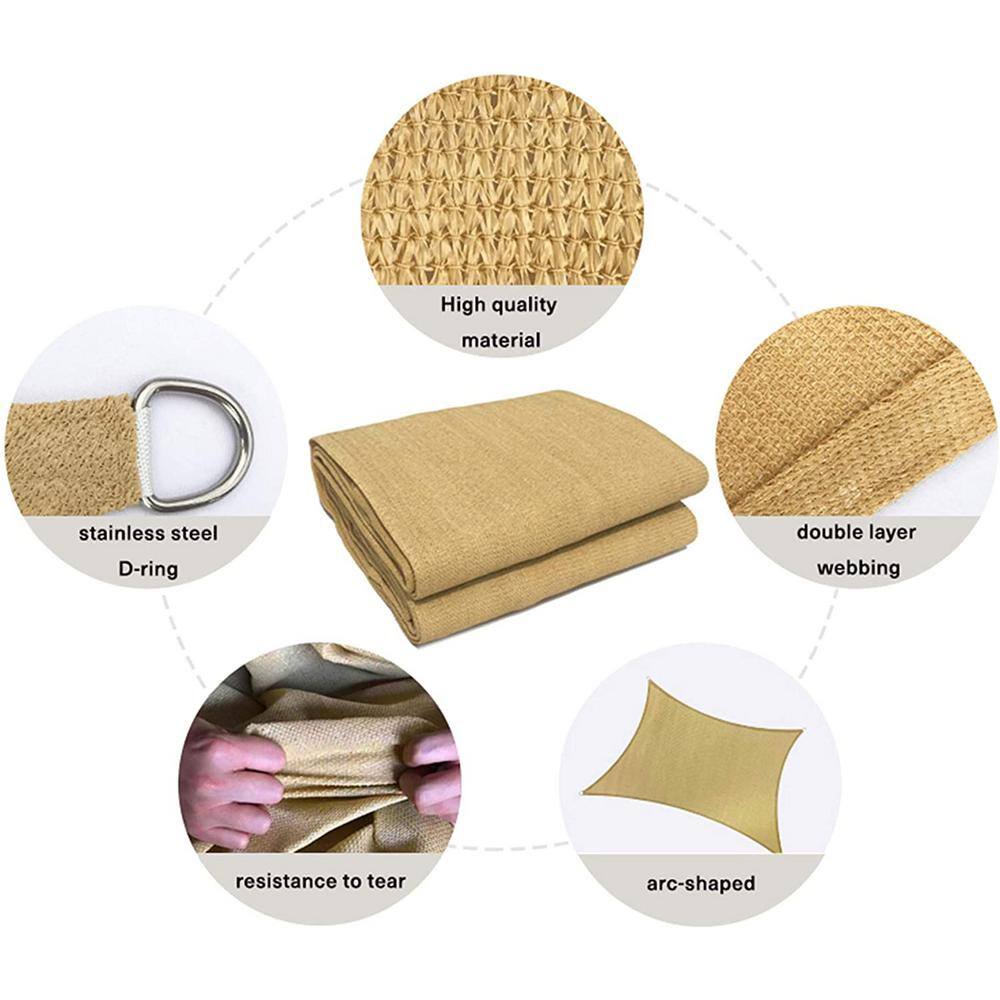 Beige 16' x 16' Square Sun Shade Sail with Stainless Steel D-Rings