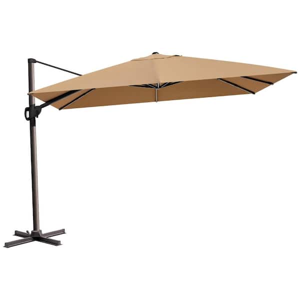 Crestlive Products 9 ft. x 12 ft. Heavy-Duty Frame Cantilever Patio Single Rectangle Umbrella in Tan