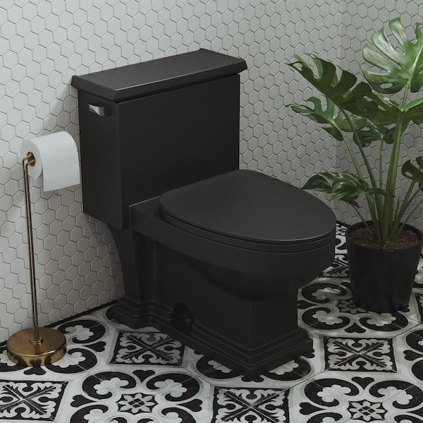 Swiss Madison Voltaire 1-Piece 1.28 GPF Single Flush Elongated Toilet in Matte Black Seat Included
