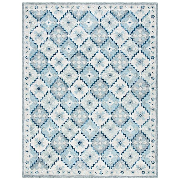 Suzani 9 ft. x 12 ft. Blue/Gray Floral Trellis Area Rug