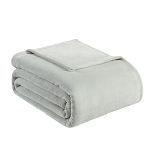 Ultra Soft Solid Plush 1-Piece Gray Microfiber Twin Blanket