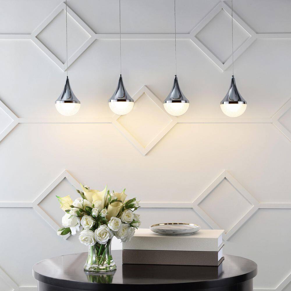Elena Teardrop Chrome 47" LED Linear Pendant with Frosted Shade
