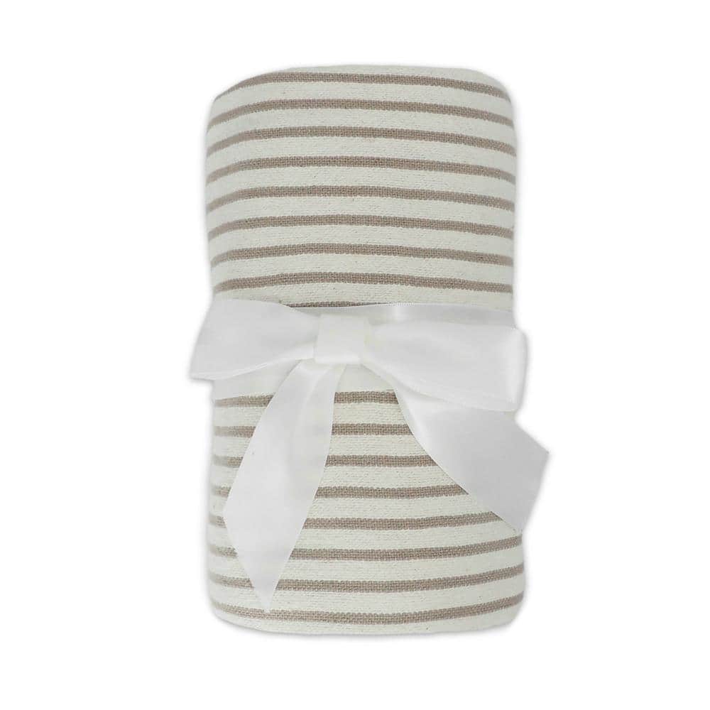 Ivory and Beige Striped Cotton Throw Blanket with Tassels