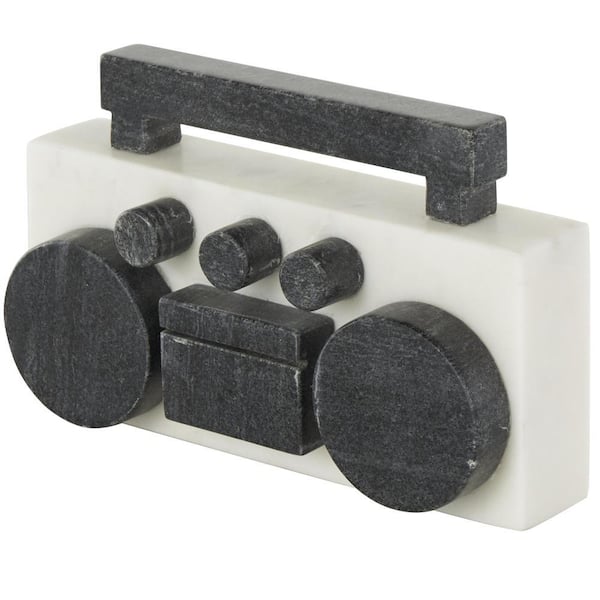 Litton Lane White Marble Radio Sculpture with Black Accents