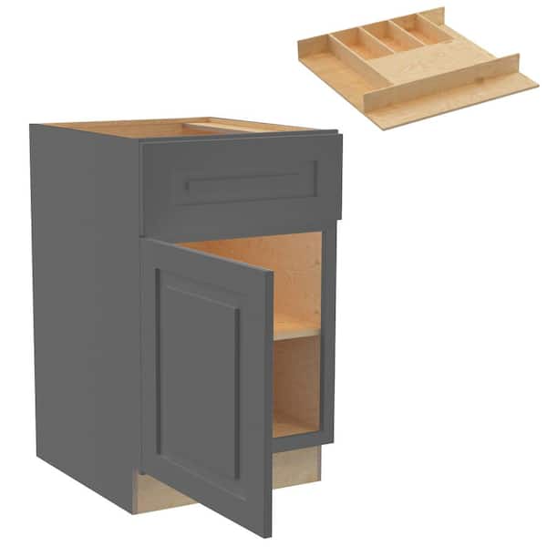 Home Decorators Collection Grayson 21 in. W x 24 in. D x 34.5 in. H Assembled Plywood Base Kitchen Cabinet in Deep Onyx with Cutlery Soft Close LH
