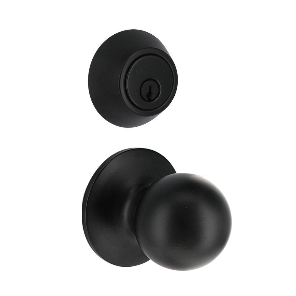 Saturn Matte Black Single Cylinder Combo Pack with Passage Door Knob