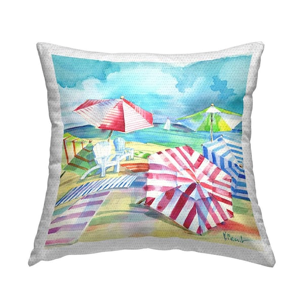Stupell Industries Various Beach Umbrellas Coastal Summer Shore Multi-Color Square Outdoor Throw Pillow