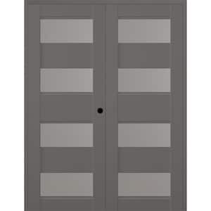 Della 64 in. x 80 in. Left Active 4-Lite Frosted Glass Gray Matte Composite Double Prehung Interior Door