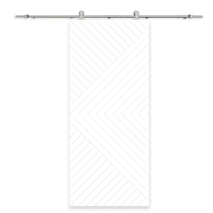 Chevron Arrow 30 in. x 84 in. White Stained MDF Modern Fully Assembled Sliding Barn Door with Hardware Kit