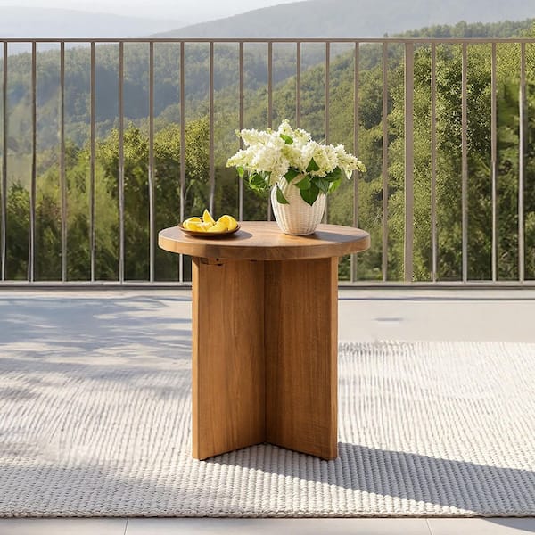 Islen 1-Piece Embossed Dark Brown Acacia Side Table for Patio Conversation Set