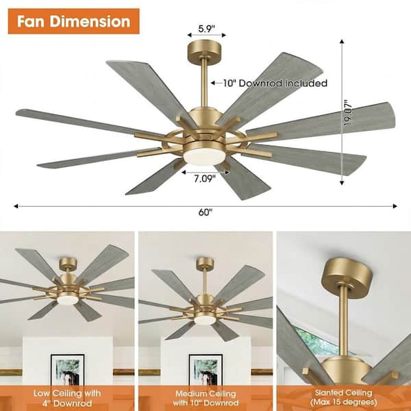 志茂田プレゼンツ　S20 ハイブリッドウッド Parrot Uncle 60 in. Windmill 8-Blade Integrated LED Gold Ceiling